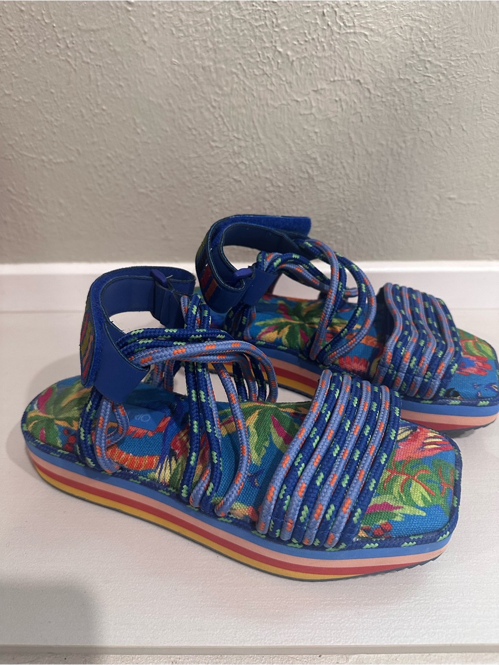 FARM Rio Blue Floral Rope Lace-Up Platform Sandals - Picture 2 of 5